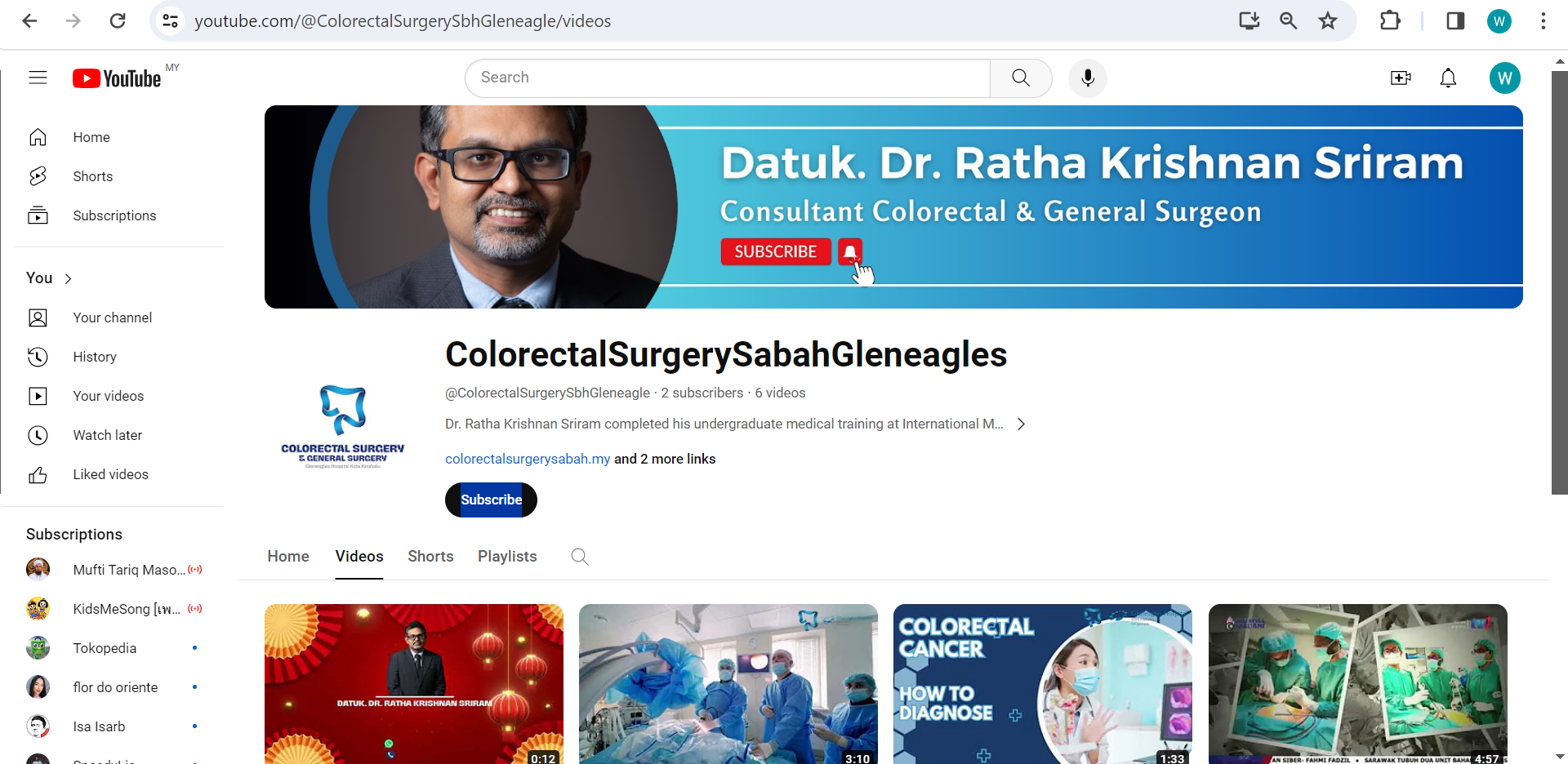 Datuk. Dr. Ratha Krishnan Sriram - Youtube